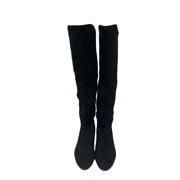 STUART WEITZMAN Black Suede Hidden Mainline Stretch Wedge Knee-High Boots 37.5 - Picture 8 of 12